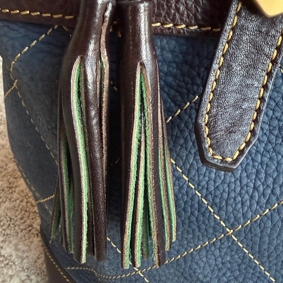 Dooney and Bourke Denim Color & Brown Leather Quilted Bag with Heart Accents - Picture 5 of 16